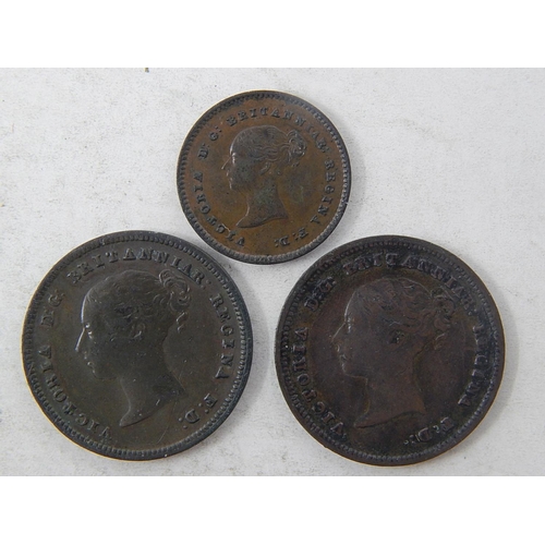 150 - Victoria Copper Quarter Farthing 1839; Half Farthings 1842, 1844 Very Fine or better