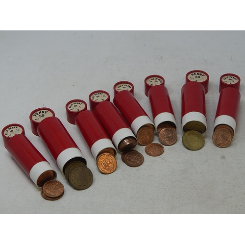 171 - 6 Red Sandhill tubes of Halfpennies; 2 x Sandhill tubes of tokens