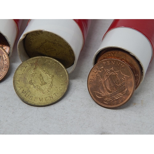 171 - 6 Red Sandhill tubes of Halfpennies; 2 x Sandhill tubes of tokens