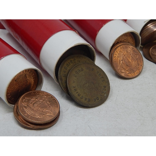 171 - 6 Red Sandhill tubes of Halfpennies; 2 x Sandhill tubes of tokens