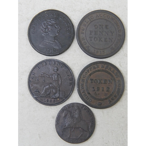 190 - 1855 1d Token Town Toll, scarce; 1812 Penny Token; Staffordshire Cheadle 1d 1812; 1813 Cotton Works ... 