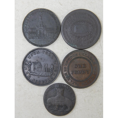 190 - 1855 1d Token Town Toll, scarce; 1812 Penny Token; Staffordshire Cheadle 1d 1812; 1813 Cotton Works ... 