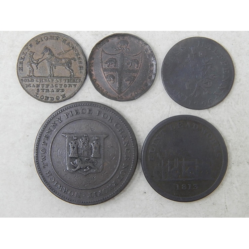 191 - 1813 Flint 1d token; Norwich 2d token; Inverness Halfpenny 1796; Kelly's Light Harness token; Warwic... 