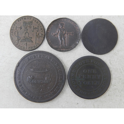 191 - 1813 Flint 1d token; Norwich 2d token; Inverness Halfpenny 1796; Kelly's Light Harness token; Warwic... 