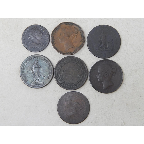 192 - Worcester 1811 1d token; Victoria Copper Pennies 1853, 1855; George III Copper Halfpenny 1771; Sheff... 