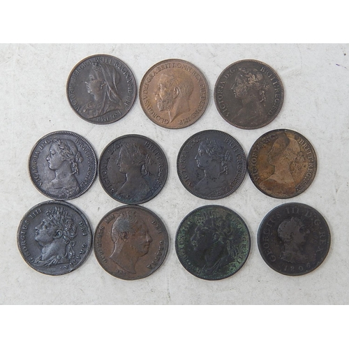 196 - Farthings George III 1806; George IV 1822(2); William IV 1835; Victoria 1865, 1866, 1875H(2), 1895YH... 