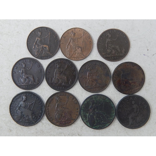 196 - Farthings George III 1806; George IV 1822(2); William IV 1835; Victoria 1865, 1866, 1875H(2), 1895YH... 