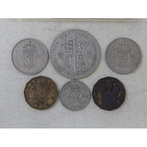 202 - Key Date Coinage: 1930 Halfcrown; Brass 3d 1946, 1949; Scottish Shillings 1959, 1961; Sixpence 1952;... 