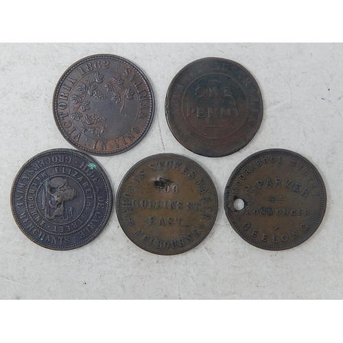 211 - Australia Tokens (5) generally Fine or better, one holed