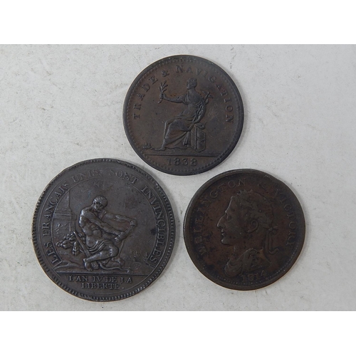 217 - France 'Hercules' Copper Medallion, scarce; Guyana 1838 Trade and Navigation One Stiver; Wellington ... 