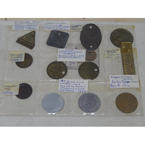 226 - Collection of Railway pay check tokens with accompanying literature