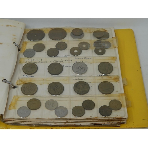 240 - Yellow coin album full of jettons/tokens