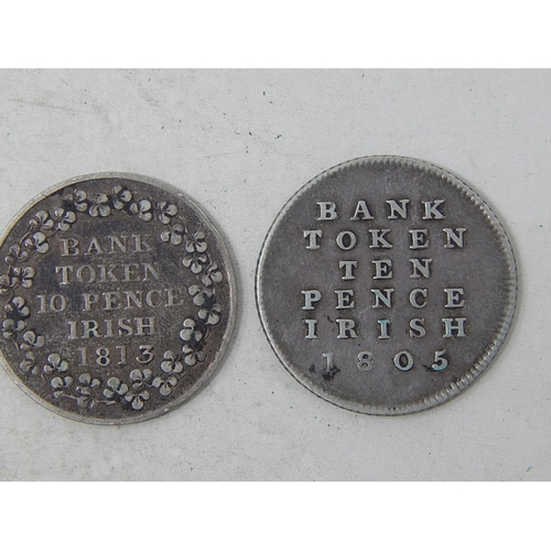 264 - Ireland 10 Pence Silver Bank Tokens 1805, 1813 VF or better