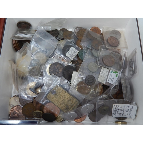 273 - Box of misc coins, tokens, jettons, etc sorting will reward