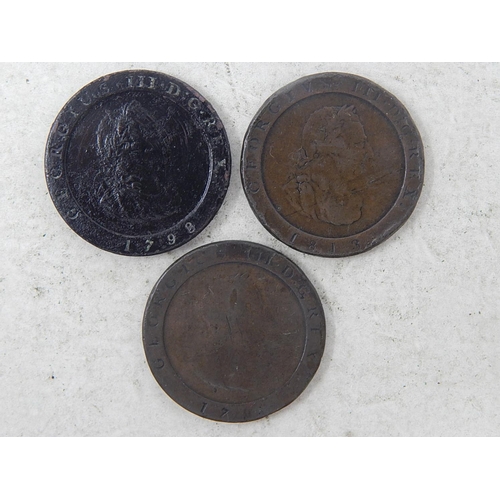 277 - Isle of Man Copper Halfpennies 1798(2); 1813 about Fine