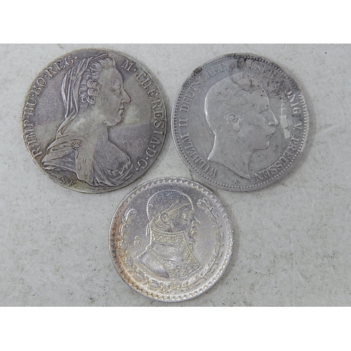 278 - Maria Theresa Silver Thaler dated 1780; Germany Silver 5 Mark coin 1899; Mexico Silver Peso 1958