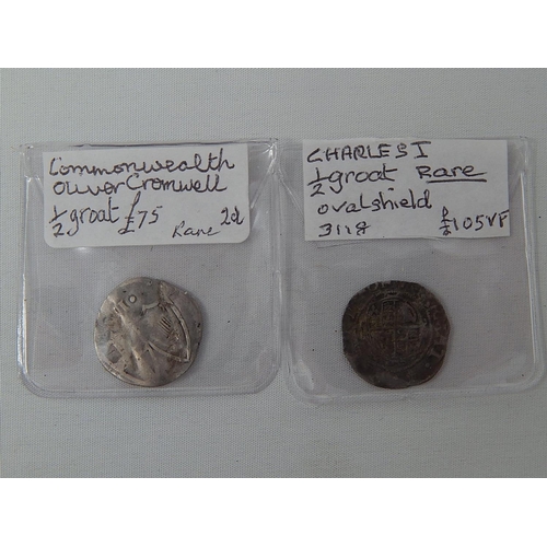 302 - Commonwealth Half Groat; Charles I Half Groat both Fair to Fine