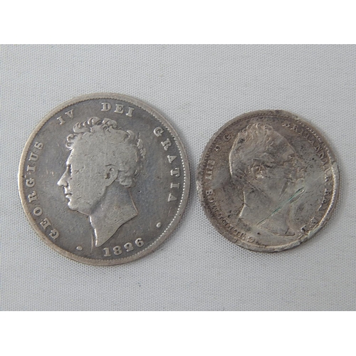 312 - William IV Sixpence 1835; George IV Shilling 1826