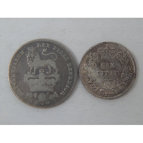 312 - William IV Sixpence 1835; George IV Shilling 1826