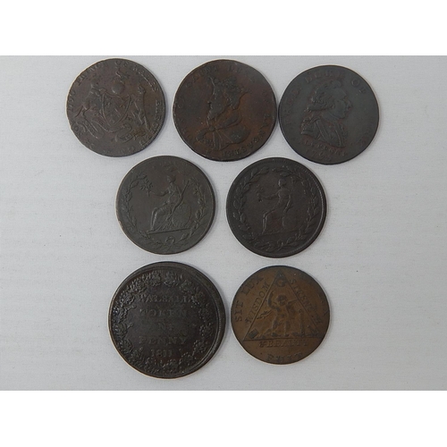 315 - Essex Brutus Copper Token, Essex 1813 Halfpenny Token; 1792 Lancaster Halfpenny; Prince of Wales Tok... 