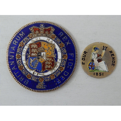 316 - Victoria Groat 1851 Enamel; Halfcrown George III 1817 Large Head Halfcrown enamel