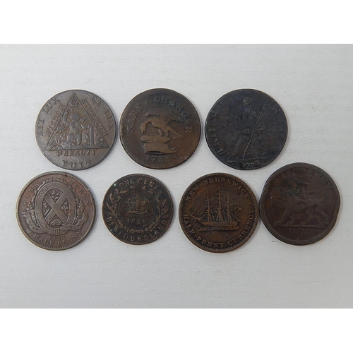 329 - City Bank of Quebeck Halfpenny 1837; Newfoundland 1 Cent 1865; Essex 1/2d 1813; New Brunswick Halfpe... 