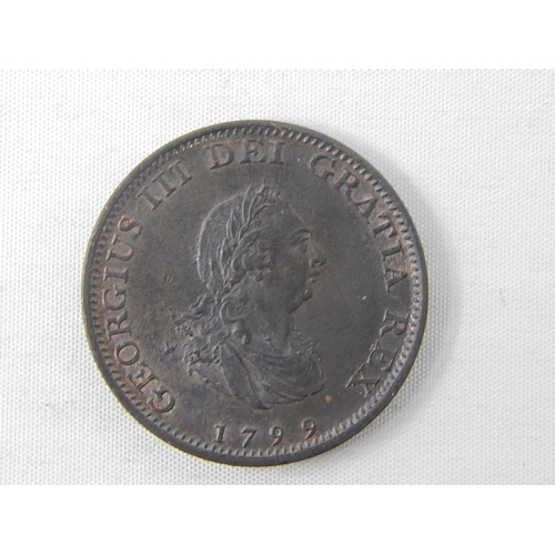 338 - George III Copper Farthing 1799 choice, about Uncirculated, lustre