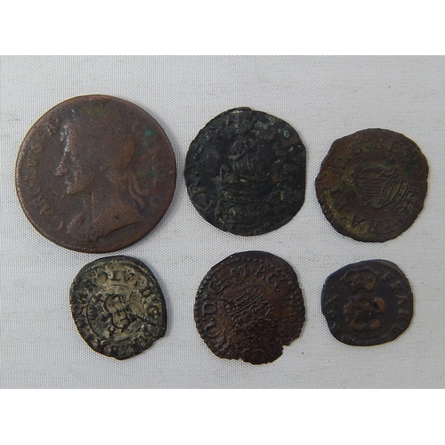 343 - Charles I Rose Farthings (3) James I Farthing; Traditional issue; Charles II Farthing Fair to Fine