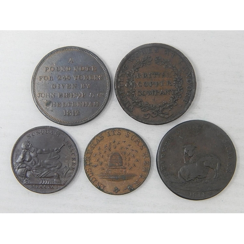 374 - John Bishop Cheltenham Penny Token; Walthamstow Penny Token 1812; Norwich Token 1811; Halfpenny Toke... 