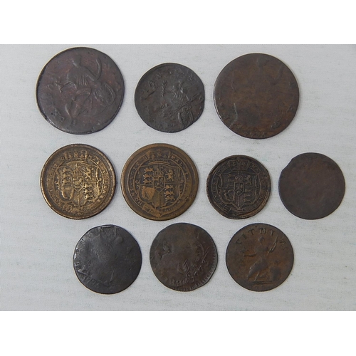 377 - George III Shillings copies in brass(2); Sixpence 1819; other misc George III coinage(7)