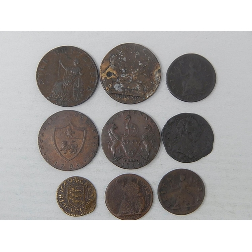 378 - George II Copper Farthings (3); George III Halfpenny; City of Yarmouth Halfpenny Token; 4 x Condor T... 