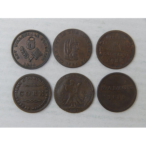 379 - Lothian Edinburgh Farthing; Kempson Farthing Token; Cork advertising Tokens(2); Staffordshire Farthi... 