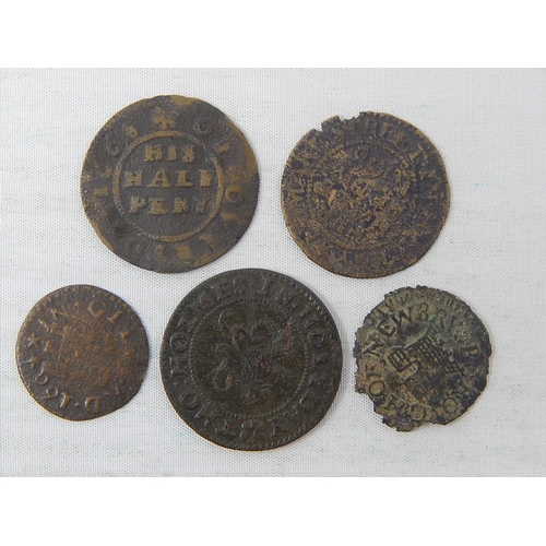 380 - Ludgate 1669 Farthing; Guildford Farthing 1664; William Spier of Overton Farthing 1668; Headway Half... 