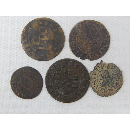 380 - Ludgate 1669 Farthing; Guildford Farthing 1664; William Spier of Overton Farthing 1668; Headway Half... 