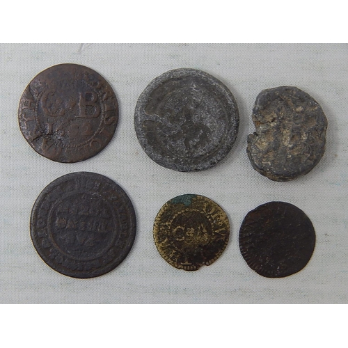 381 - Early Pewter Token, Charles II farthing Token; Bristol Halfpenny Token; Surrey Farthing; Charles Far... 