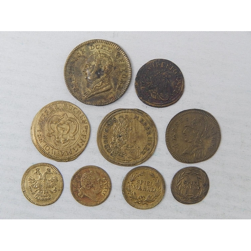 383 - Frederick Duke of York Gilt Medallet; Spiel Mark(4); Nuremberg thalers(3); Charles II token;  other ... 