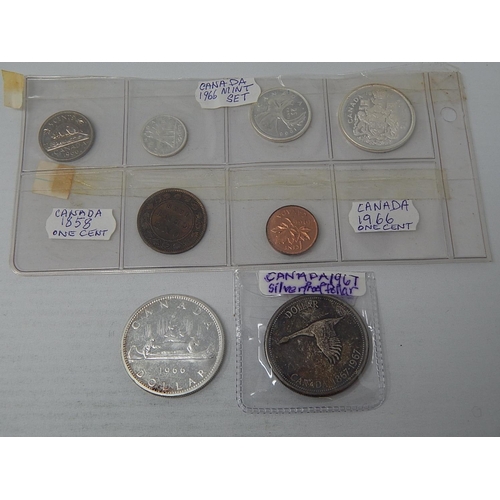 387 - Canning 1966 Mint Set inc One Dollar coin; Canada Silver Dollar 1967 Flying Goose toned, about Mint ... 