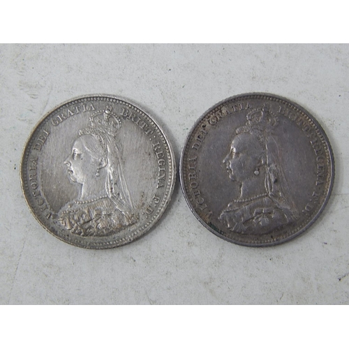 392 - Victoria Jubilee Head Silver Shillings 1887 (2) both EF to UNC