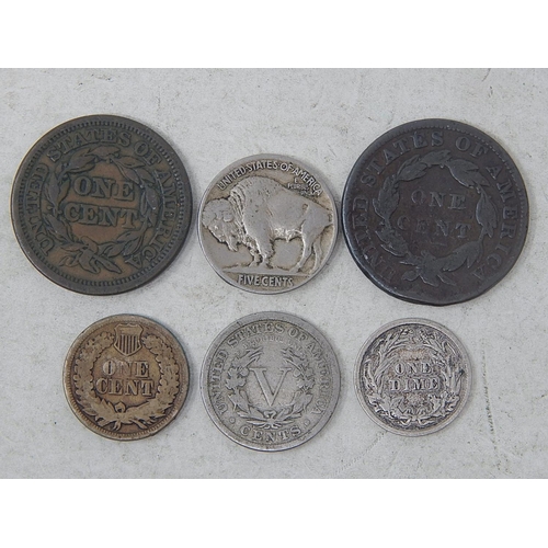 404 - USA 1 Cents 1834, 1848, 1862; 5 Cent 1896, 1926; Dime 1910 various states of preservation