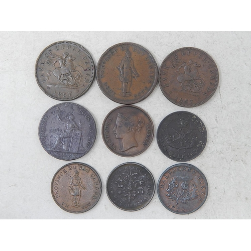 417 - Bank of Upper Canada 1d 1857(2); 1d Token, East India Company 1 Cent 1845; other tokens etc (5) vari... 