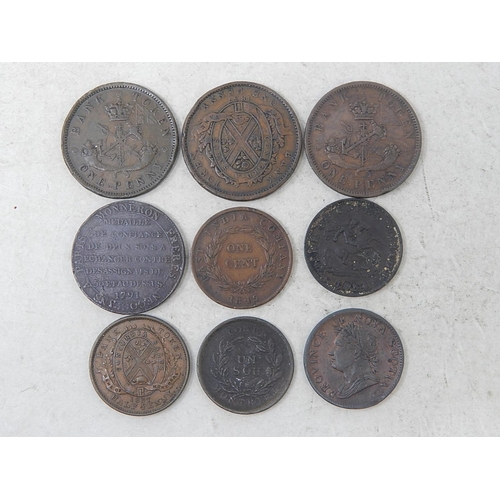 417 - Bank of Upper Canada 1d 1857(2); 1d Token, East India Company 1 Cent 1845; other tokens etc (5) vari... 