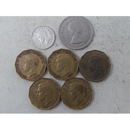 418 - Selection of Key Date coinage Brass Threepences 1938; 1946, 1949(2); 1950; 1943 Silver 3d; 1961 Scot... 