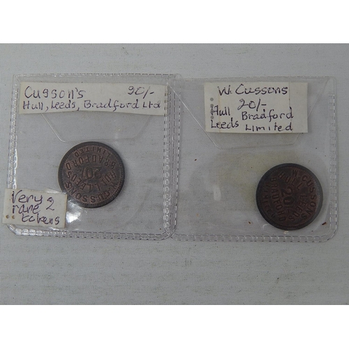 467 - Pair of Cussons Tokens Both E.F. with lustre, rare