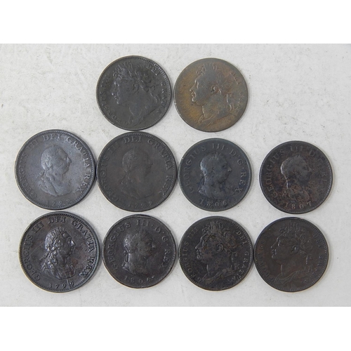 115 - George III Copper Farthings 1799(3); 1806(2); 1807; George IV 1822(3); 1823, generally Fine, some be... 