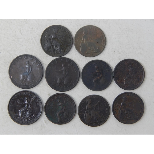 115 - George III Copper Farthings 1799(3); 1806(2); 1807; George IV 1822(3); 1823, generally Fine, some be... 