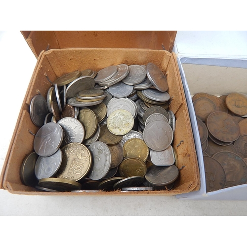 131 - Large Quantity of World Coins & British Pennies etc in two boxes including a Vintage Cartier Box