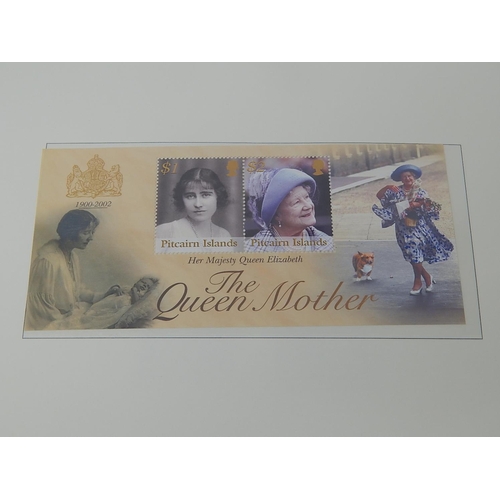 266 - The Queen Mother 1900-2002 de-luxe stamp and colour illustrated cover collection housed in black alb... 