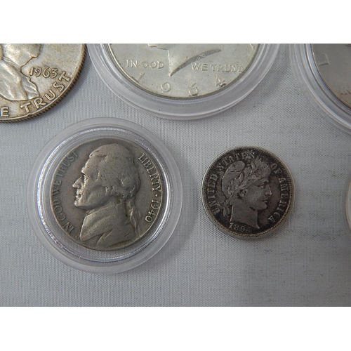 1 - USA Coinage 1 Cent Indian Head 1901, Lincoln 1956D; 5 Cents 1940, 1957; Silver Dime 1894; Silver Hal... 