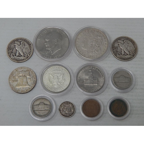 1 - USA Coinage 1 Cent Indian Head 1901, Lincoln 1956D; 5 Cents 1940, 1957; Silver Dime 1894; Silver Hal... 