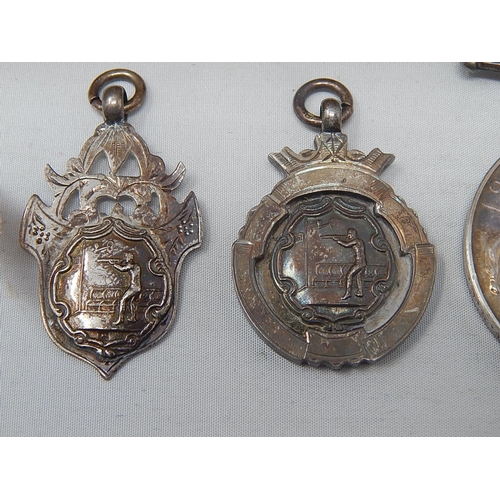 16 - WWI Silver Medal together with 3 x Silver fobs